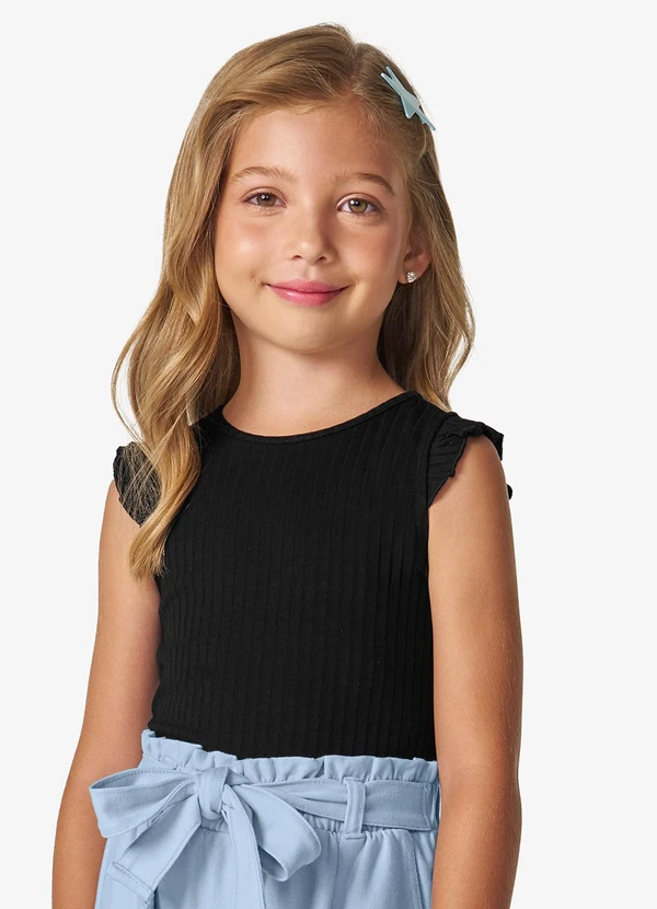 Trick Nick - Blusa Feminina Infantil Ribana Canelada Preto