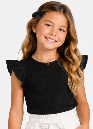Trick Nick - Blusa Feminina Infantil Ribana Canelada Preto - TRICK NICK