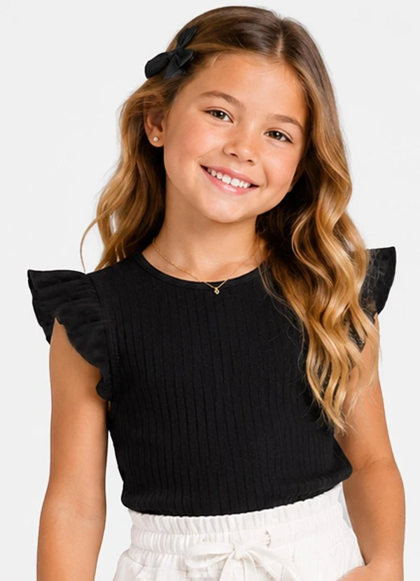 Trick Nick - Blusa Feminina Infantil Ribana Canelada Preto