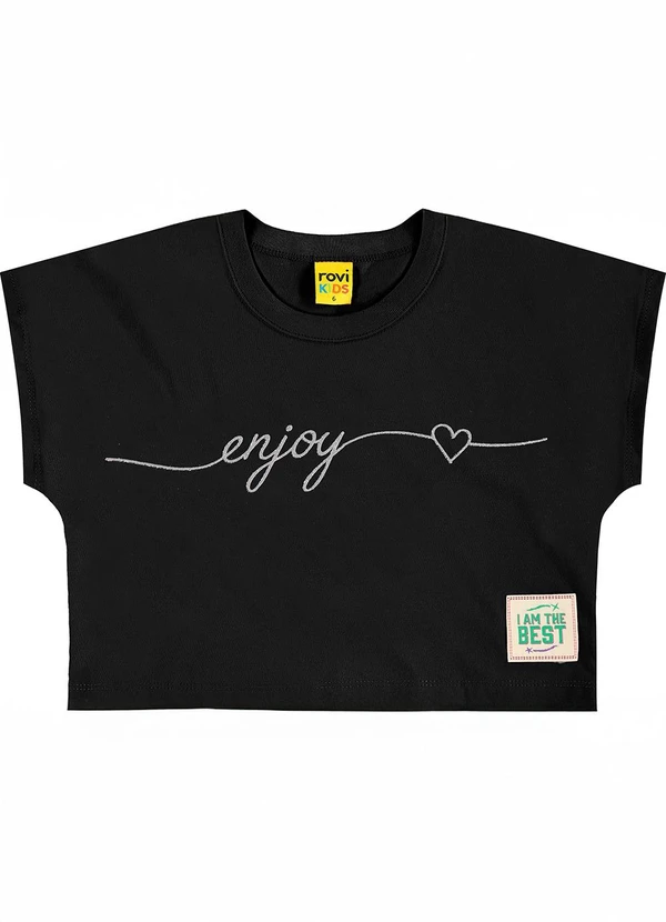 Rovi Kids - Blusa Feminina Meia Malha Moletom Preto