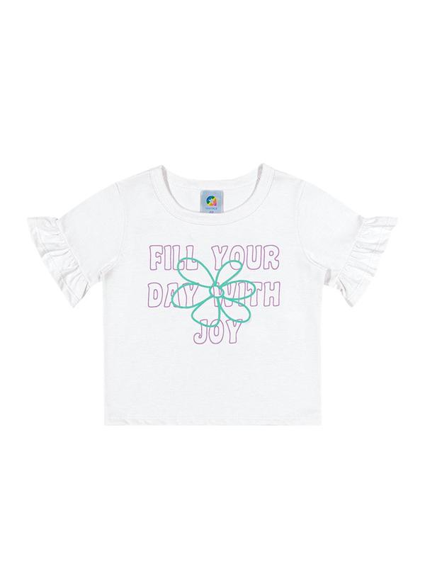 Alenice - Blusa Flor Delicada e Letterings Alegres Branco