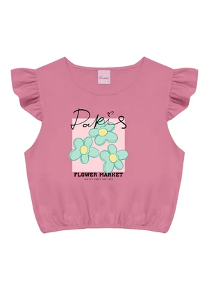 Duduka - Blusa   Flower Market com Elástico na Barra Rosa - DUDUKA