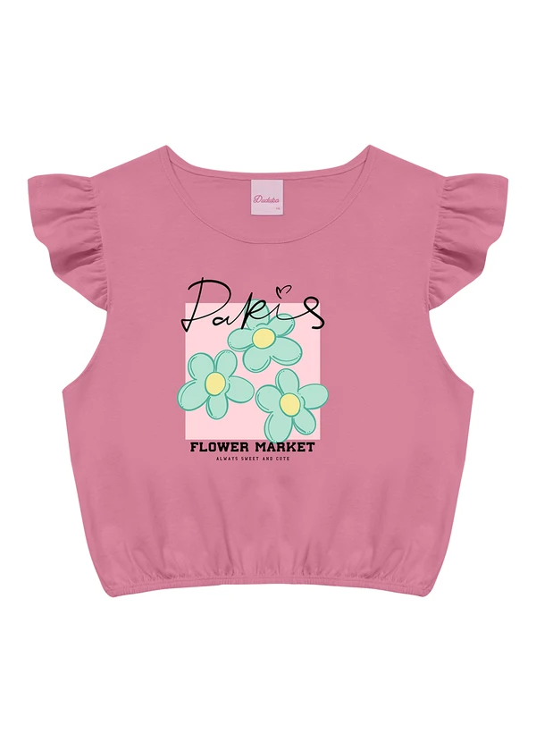 Duduka - Blusa Flower Market com Elástico na Barra Rosa