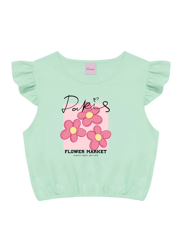 Duduka - Blusa Flower Market com Elástico na Barra Verde