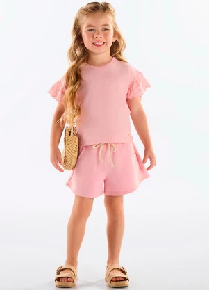 Up Baby - Blusa Infantil Algodão com Babado Rosa - UP BABY
