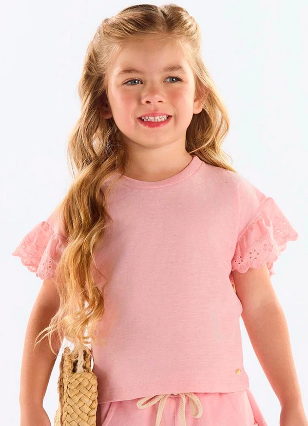 Up Baby - Blusa Infantil Algodão com Babado Rosa