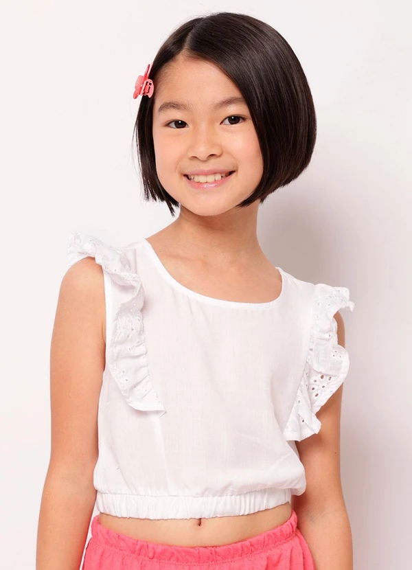 Torra - Blusa Infantil Algodão Laise com Babado Branco