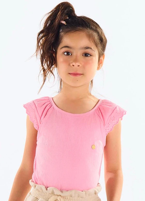 Up Baby - Blusa Infantil Algodão Texturizado Rosa