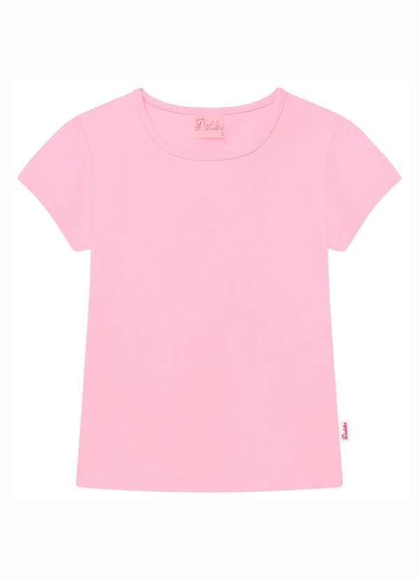 Duduka - Blusa Infantil Básica com Etiqueta Lateral  Rosa