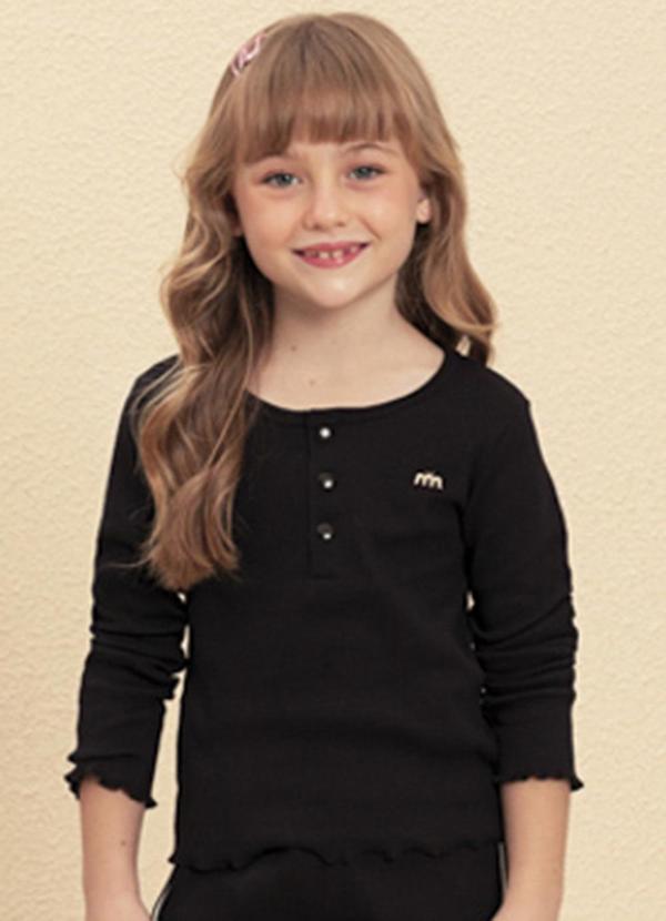 Milli e Nina - Blusa Infantil Básica Manga Longa Preto