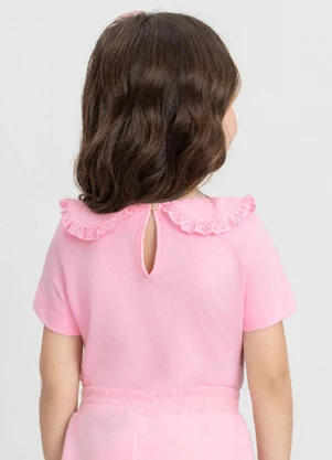Up Baby - Blusa Infantil com Gola em Renda Rosa - UP BABY