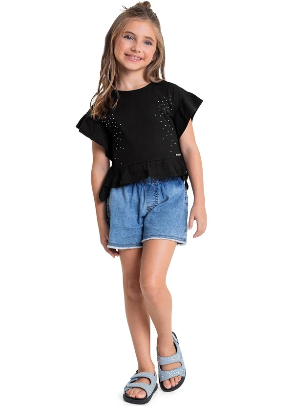 Quimby - Blusa Infantil com Strass para Menina Preto 2