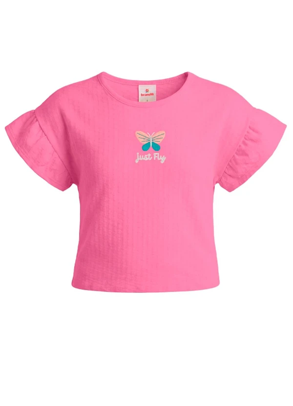 Brandili - Blusa Infantil Cotton com Bordado Rosa