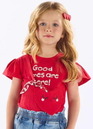 Up Baby - Blusa Infantil Cotton com Laço Vermelho - UP BABY