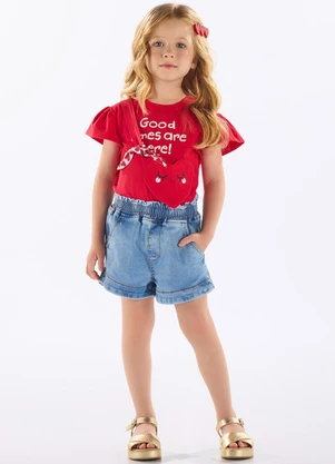 Up Baby - Blusa Infantil Cotton com Laço Vermelho - UP BABY
