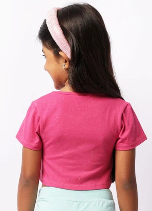 Torra - Blusa Infantil Cropped Manga Curta Glitter Rosa - TORRA