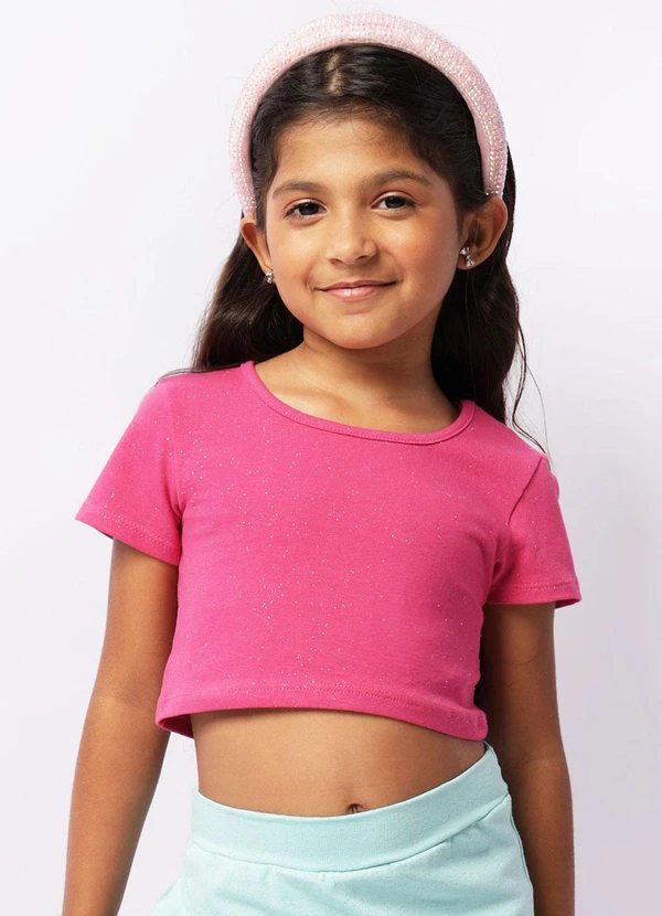 Torra - Blusa Infantil Cropped Manga Curta Glitter Rosa