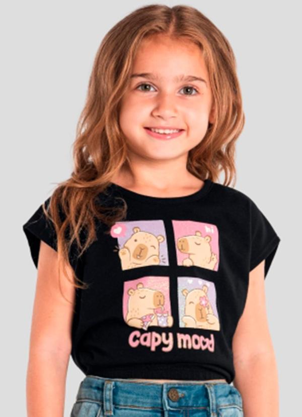 Brandili - Blusa Infantil de Capivara com Glitter Preto