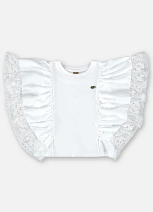 Up Baby - Blusa Infantil em Meia Malha e Tule Branco - UP BABY