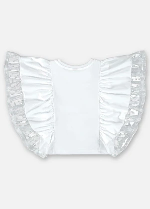 Up Baby - Blusa Infantil em Meia Malha e Tule Branco - UP BABY