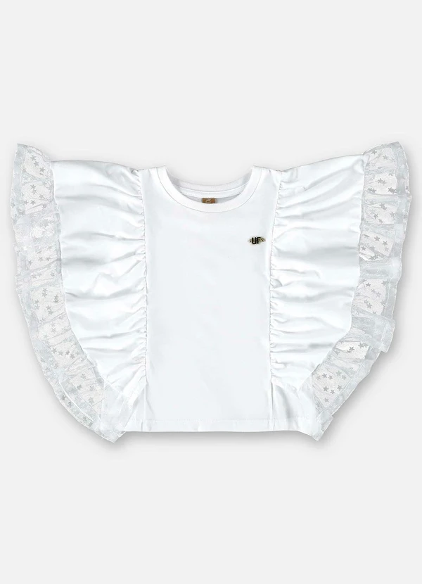 Up Baby - Blusa Infantil em Meia Malha e Tule Branco