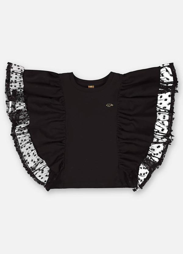 Up Baby - Blusa Infantil em Meia Malha e Tule Preto