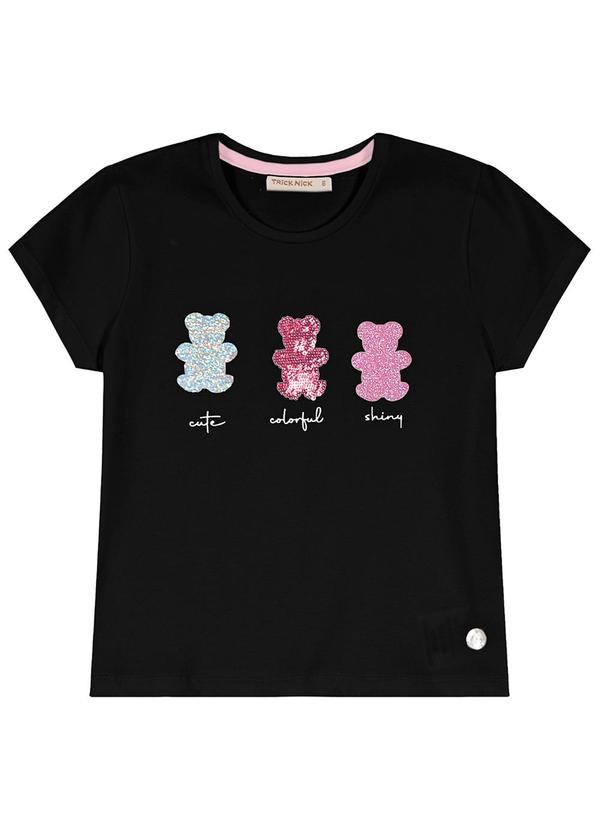 Trick Nick - Blusa Infantil Estampa Urso com Glitter Preto