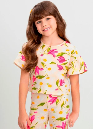 Blusa Infantil Floral Chic Quimby Bege - QUIMBY