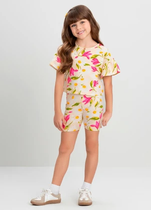 Blusa Infantil Floral Chic Quimby Bege - QUIMBY