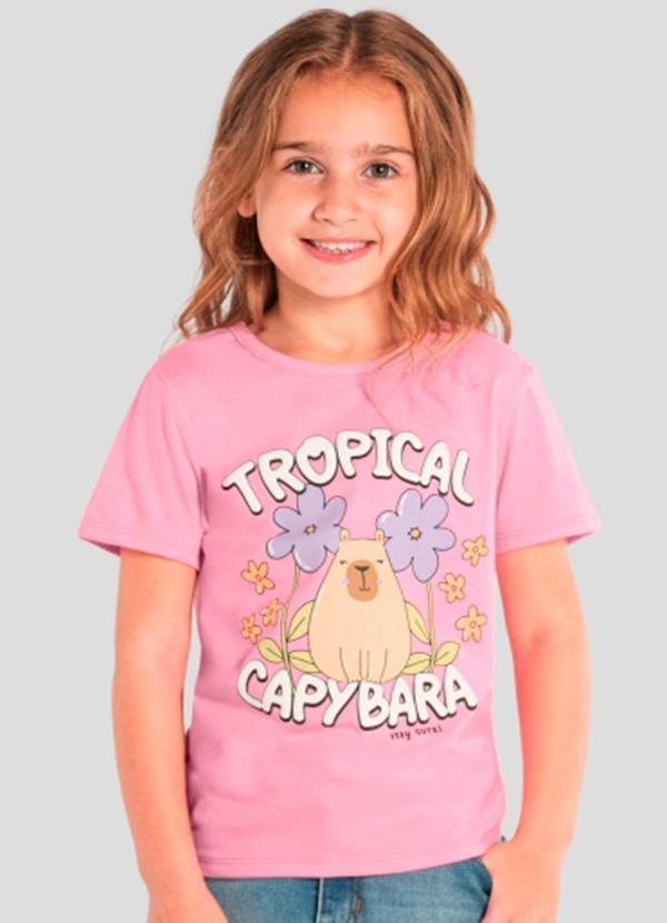 Brandili - Blusa Infantil Florida de Capivara em Puff Rosa