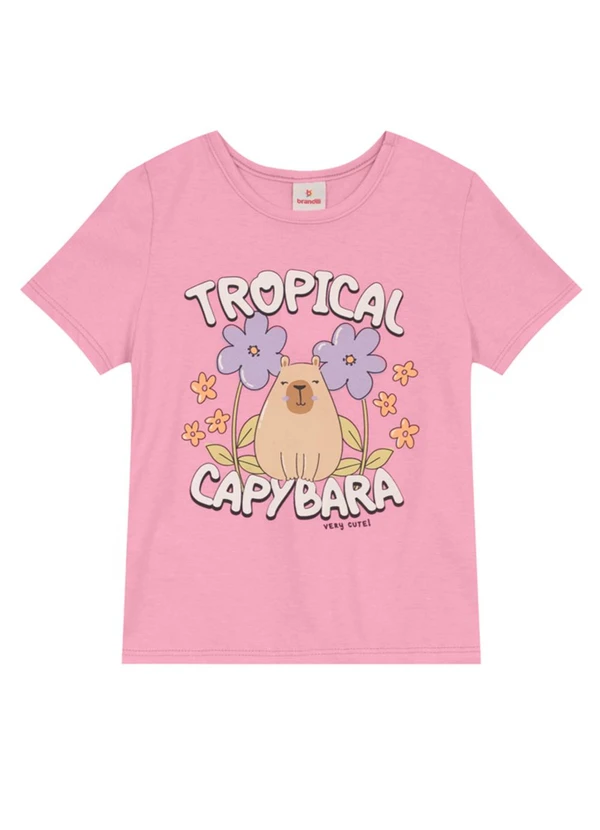 Brandili - Blusa Infantil Florida de Capivara em Puff Rosa 3