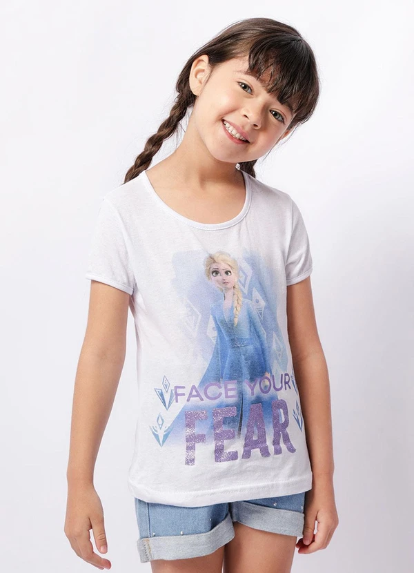 Torra - Blusa Infantil Frozen Manga Curta Branca