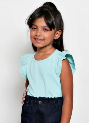 Torra - Blusa Infantil Manga Curta Babado Glitter Verde - TORRA
