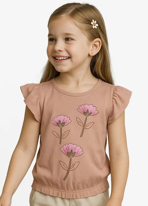 Infinita Cor - Blusa Infantil Manga Curta Bege - INFINITA COR
