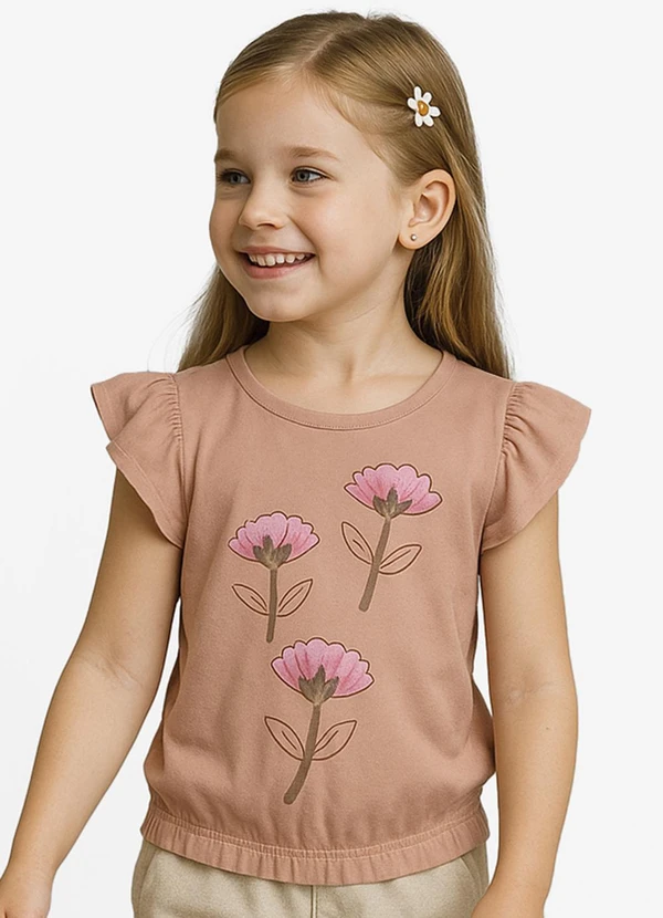 Infinita Cor - Blusa Infantil Manga Curta Bege
