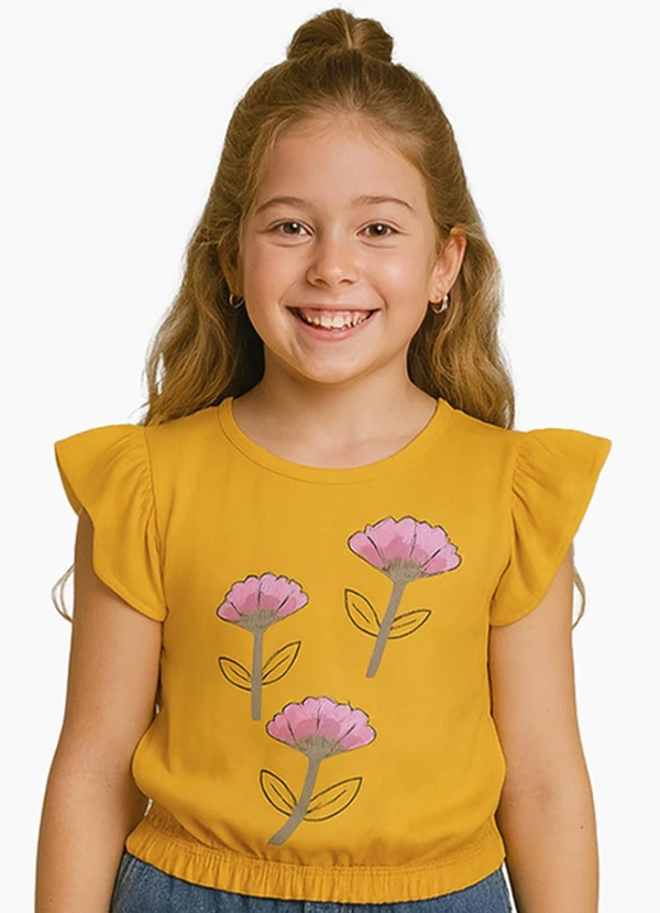 Infinita Cor - Blusa Infantil Manga Curta Laranja