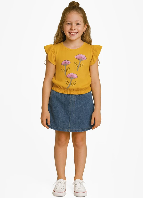 Infinita Cor - Blusa Infantil Manga Curta Laranja 3