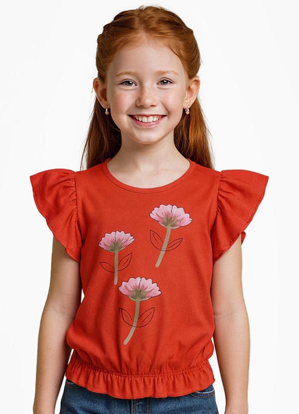 Infinita Cor - Blusa Infantil Manga Curta Laranja