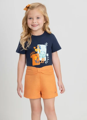 Blusa Infantil Manga Curta Meia Malha Up Baby Azul - UP BABY