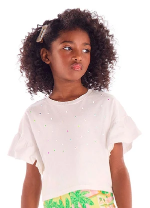 Quimby - Blusa Infantil Manga Franzida Strass Branco - QUIMBY