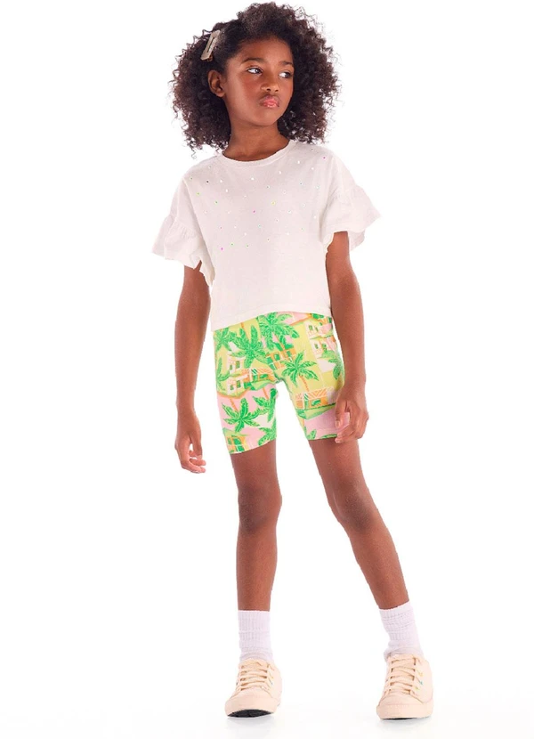 Quimby - Blusa Infantil Manga Franzida Strass Branco 2