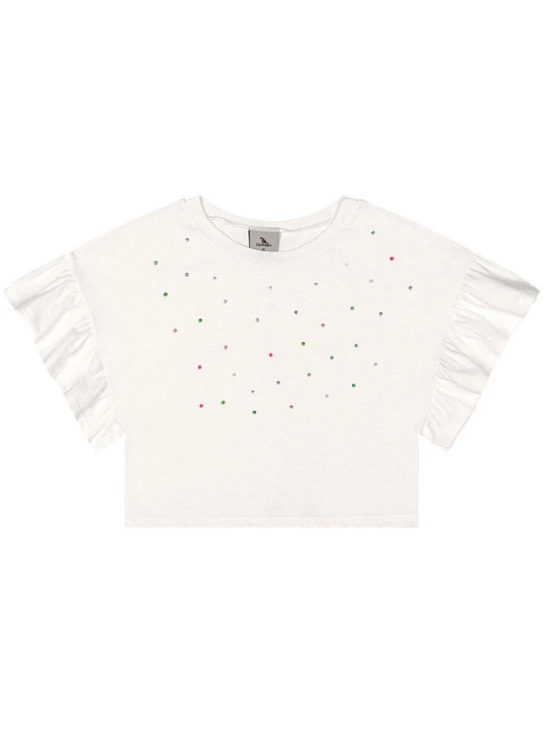 Quimby - Blusa Infantil Manga Franzida Strass Branco 3