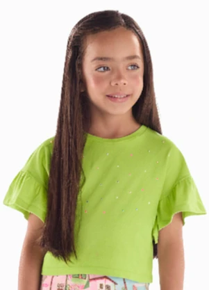 Quimby - Blusa Infantil Manga Franzida Strass Verde - QUIMBY