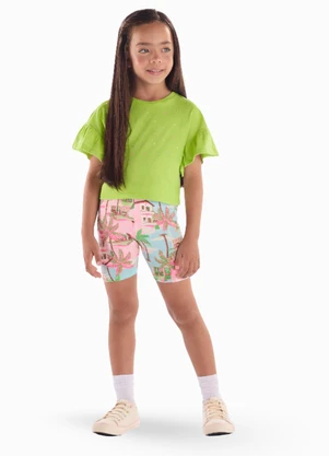 Quimby - Blusa Infantil Manga Franzida Strass Verde - QUIMBY