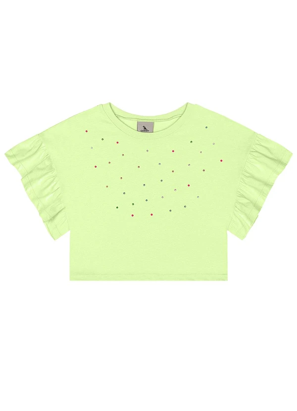 Quimby - Blusa Infantil Manga Franzida Strass Verde 3