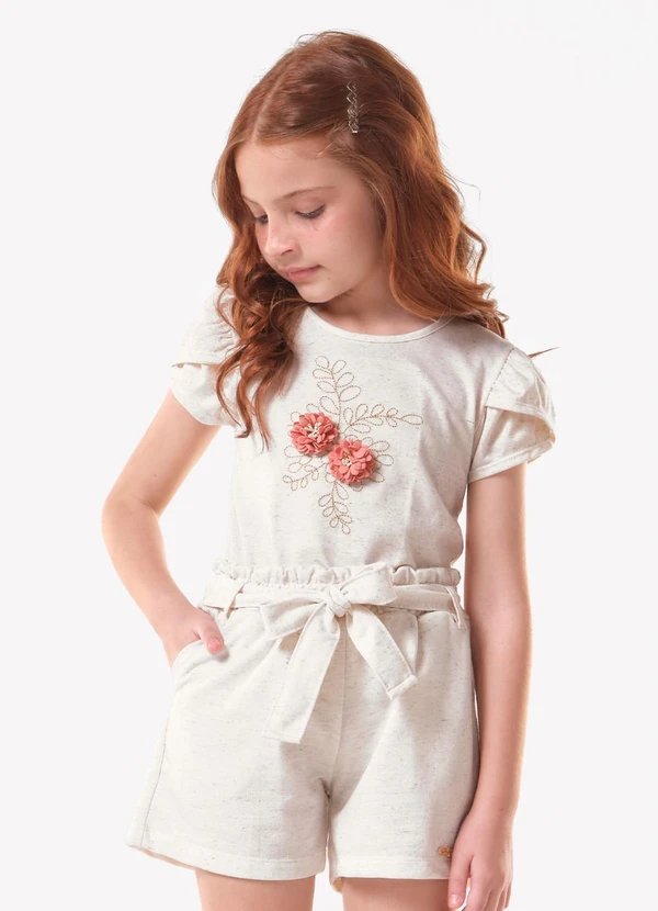 Trick Nick - Blusa Infantil Meia Malha com Bordado Bege