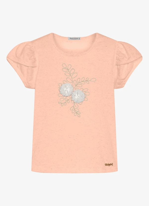 Trick Nick - Blusa Infantil Meia Malha com Bordado Rosa