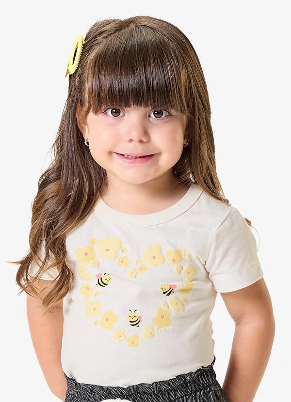 Rovi Kids - Blusa Infantil Meia Malha com Estampa Bege