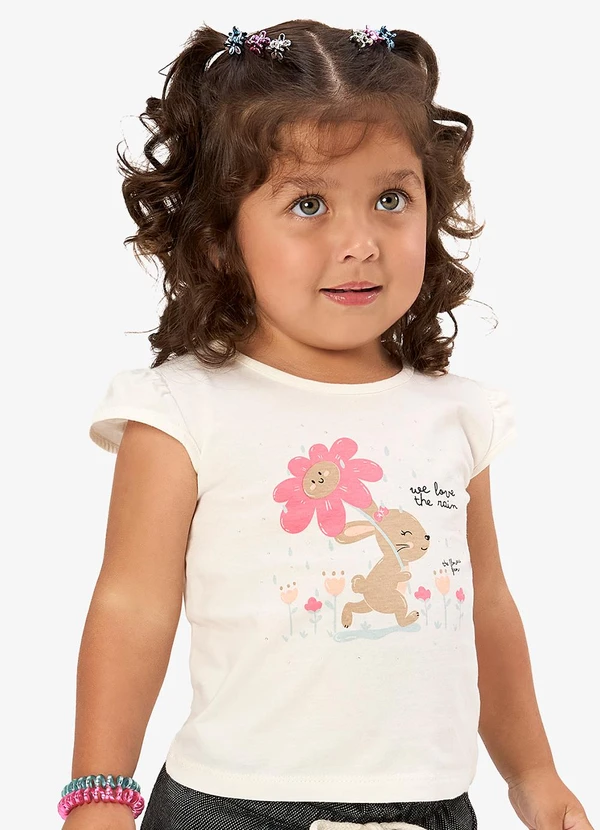 Rovi Kids - Blusa Infantil Meia Malha com Estampa Bege