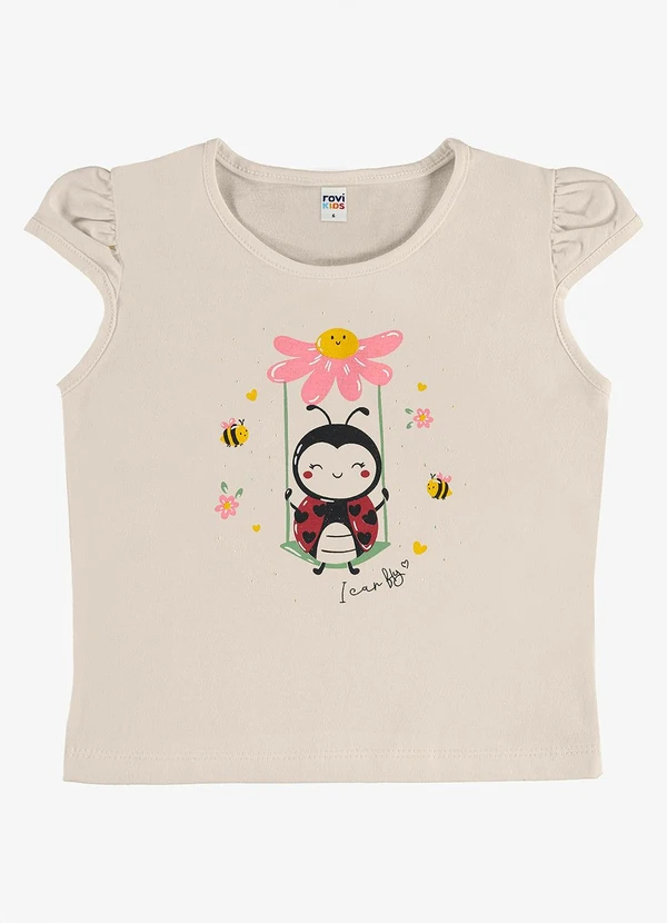 Rovi Kids - Blusa Infantil Meia Malha com Estampa Bege